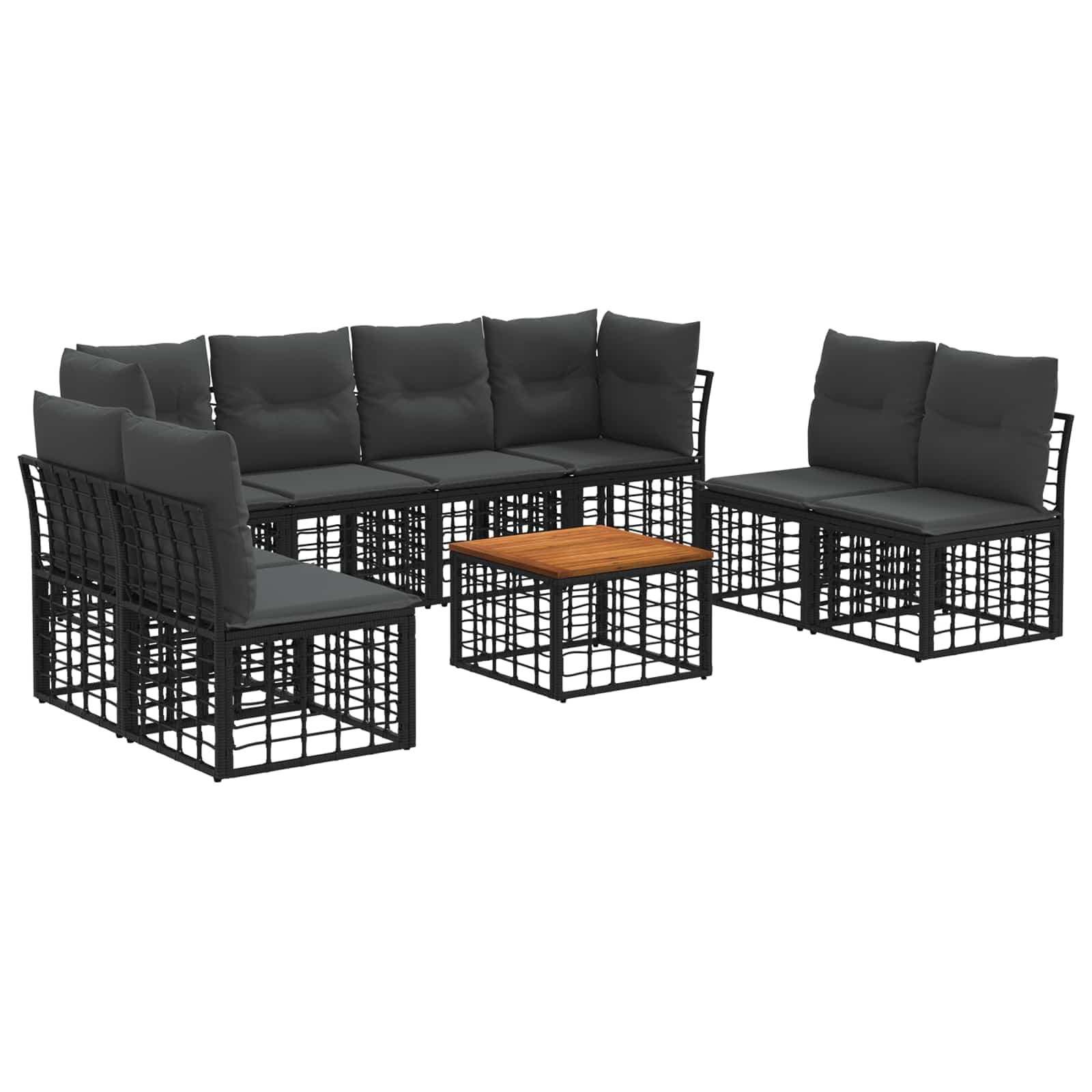 vidaXL Conjunto de Sofás para Exterior 9 pcs Preto e Cinza Escuro