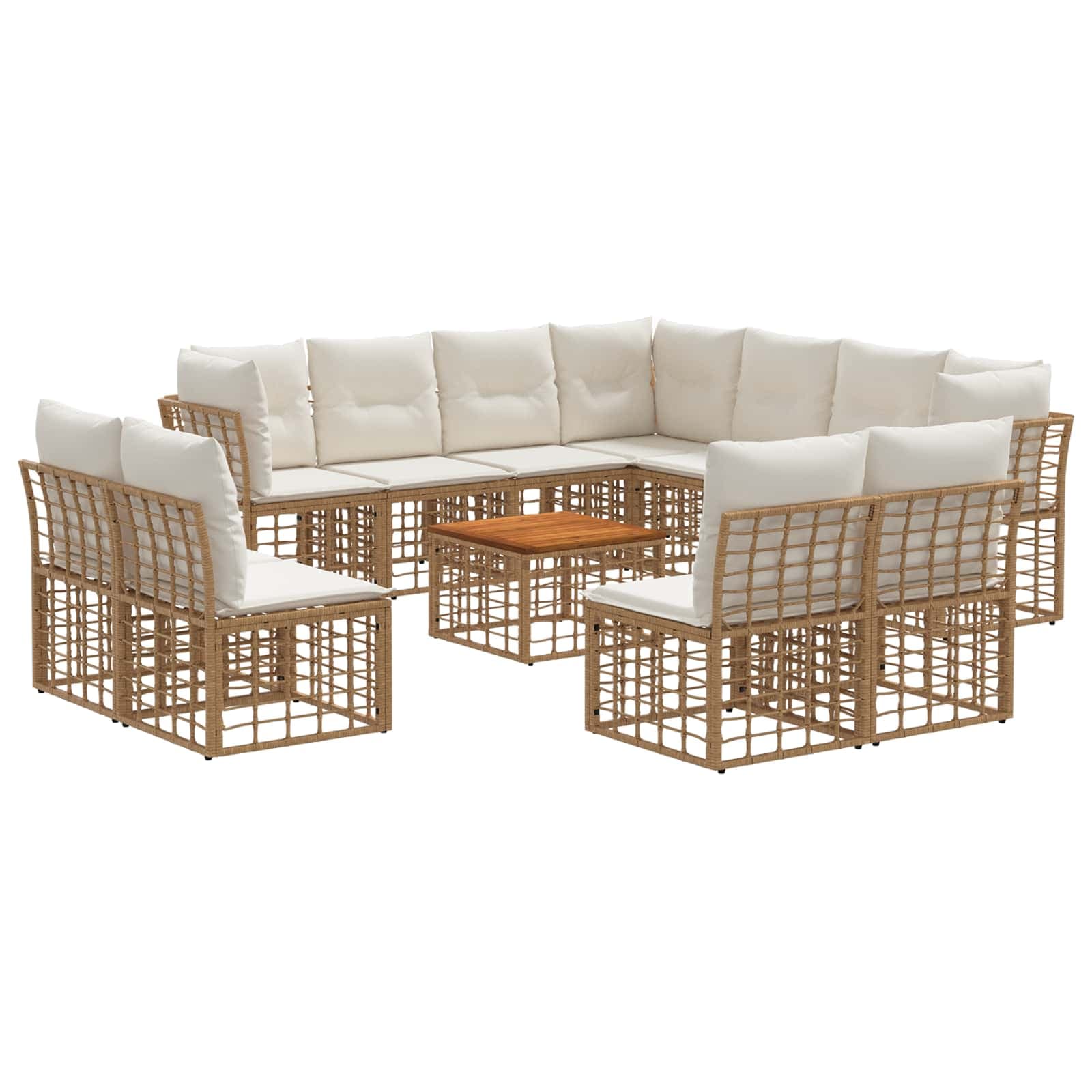 vidaXL Conjunto de Sofás para Exterior 12 pcs Natural e Branco Creme