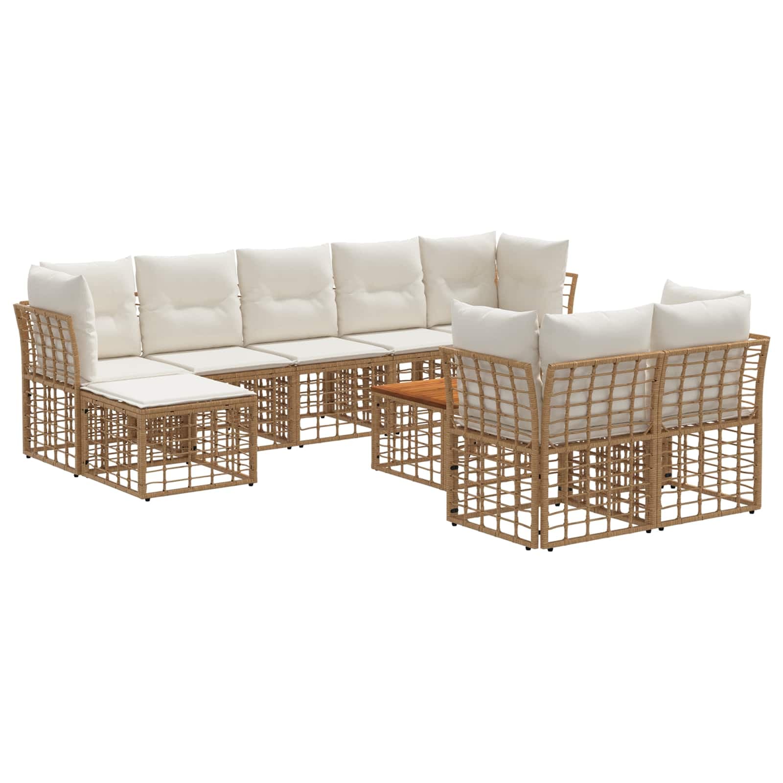 vidaXL Conjunto de Sofás para Exterior 10 pcs Natural e Branco Creme