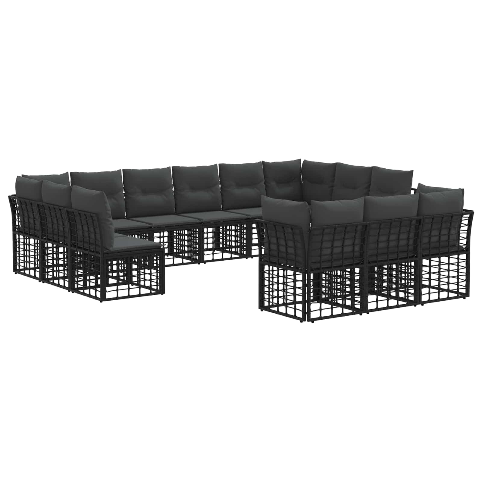 vidaXL Conjunto de Sofás para Exterior Preto e Cinza Escuro Poliéster