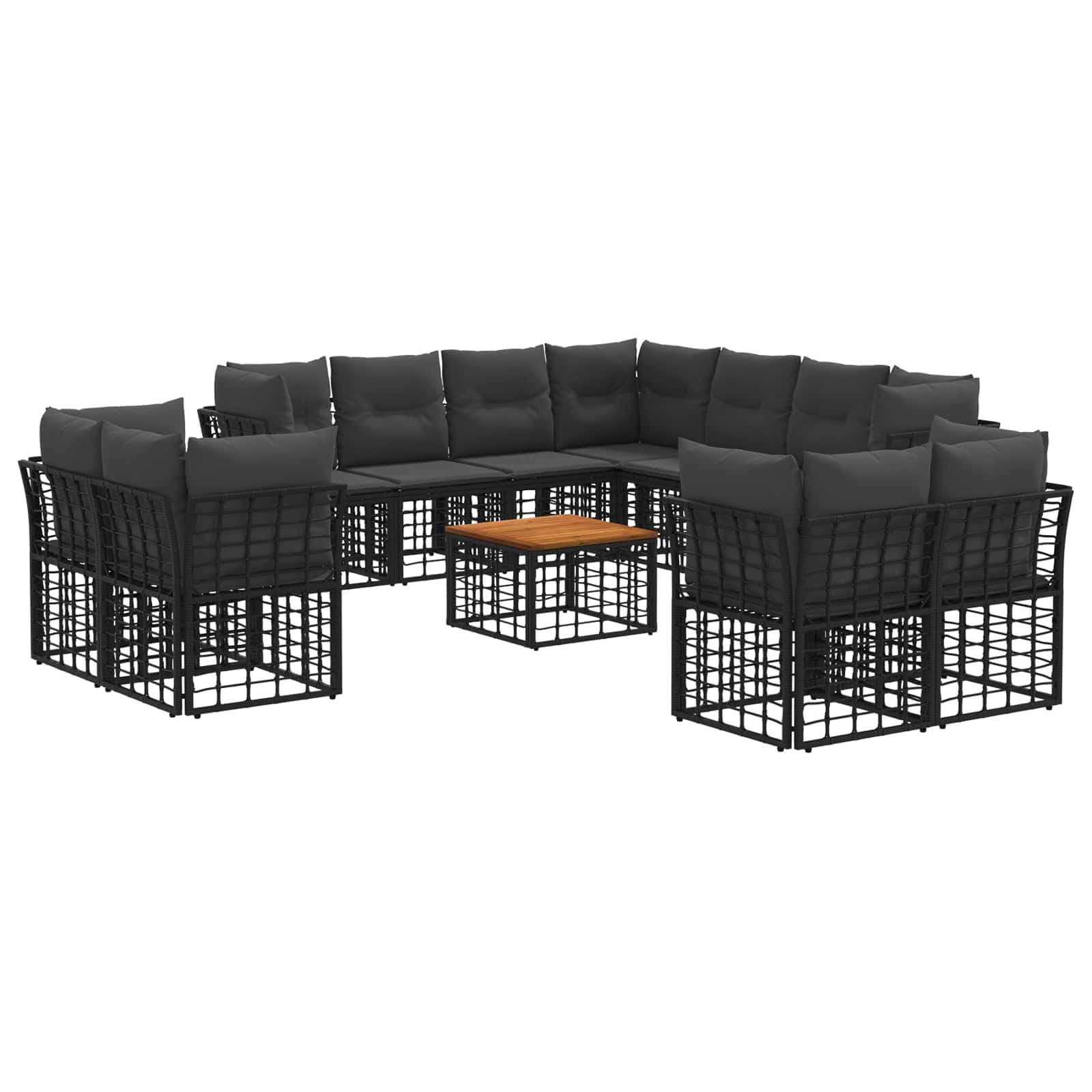 vidaXL Conjunto de Sofás para Exterior 12 pcs Preto e Cinza Escuro