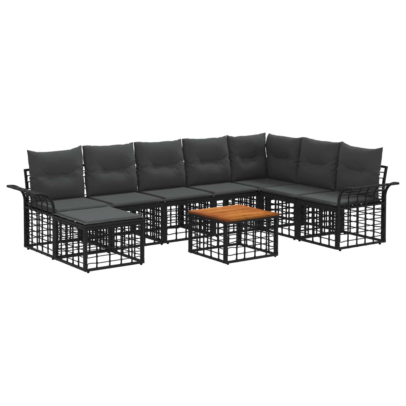 vidaXL Conjunto de Sofás para Exterior 9 pcs Preto e Cinza Escuro