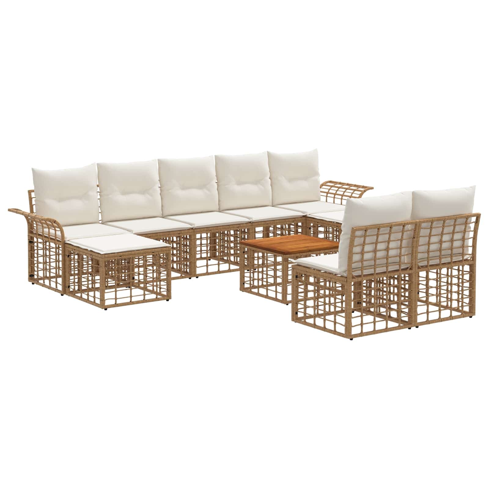 vidaXL Conjunto de Sofás para Exterior 10 pcs Natural e Branco Creme