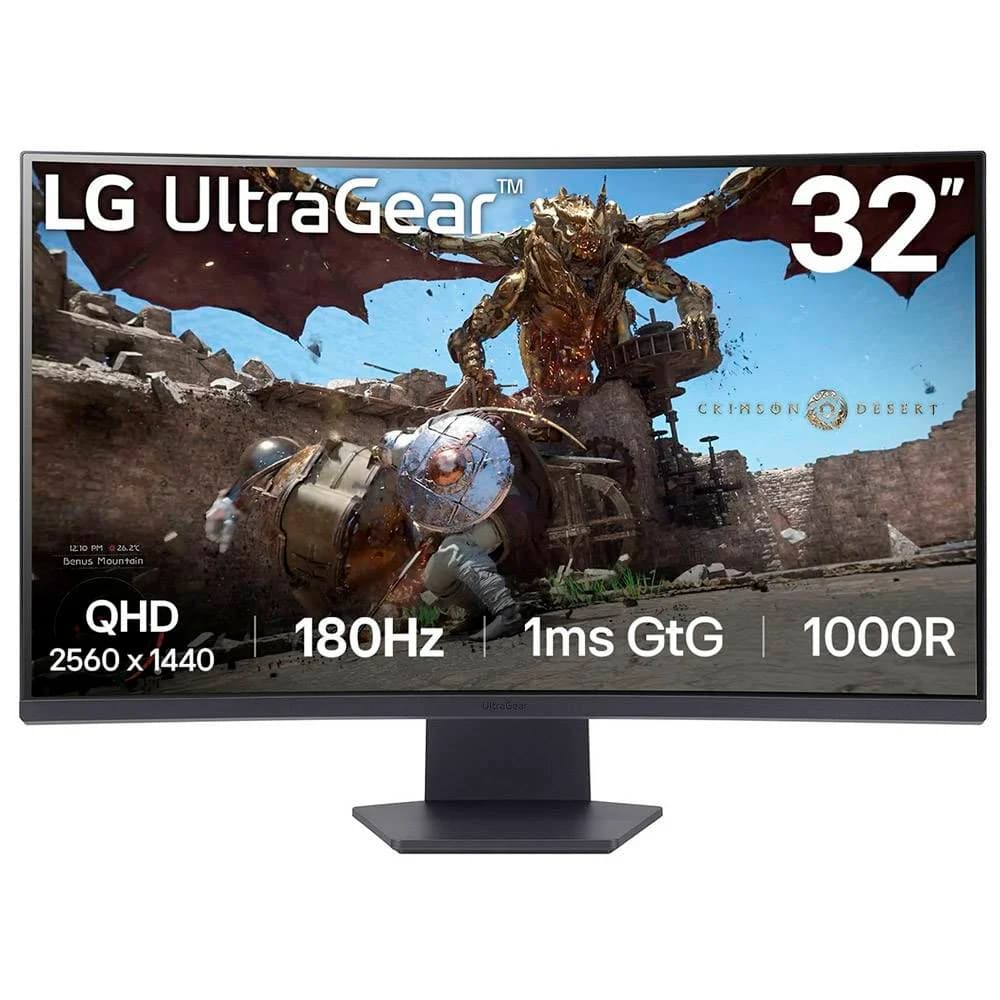 Monitor LG 31.5" UltraGear 32GS60QC-B LED VA QHD 180Hz FreeSync Curvo