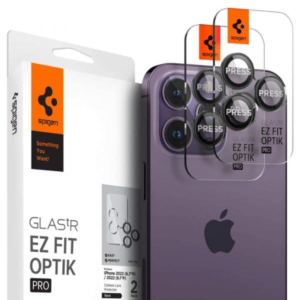 Spigen Protetor Câmera para iPhone 14 Pro/14 Pro Max/15 Pro/15 Pro Max/16 Pro/16 Pro Max/17 Pro/17 Pro Max Black (2 Unidades)