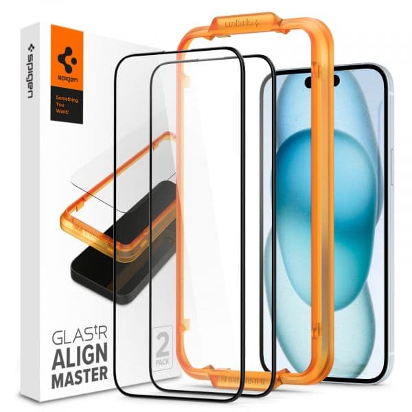 Spigen Película Vidro Temperado para Apple iPhone 15 Black (2 Unidades)