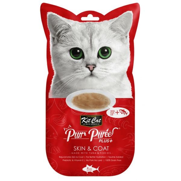 Ração Húmida Kit Cat Purr Puree Skin & Coat Atum & Óleo de Peixe 60g