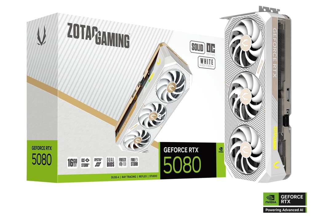 ZOTAC GeForce® RTX 5080 Solid OC White 16GB GDDR7 DLSS4