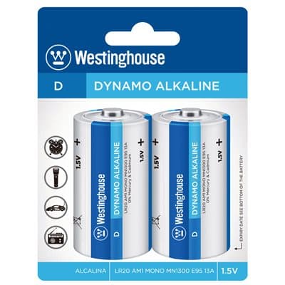 PILHA WESTINGHOUSE ALCALINA 1.5V D LR20 (2 PCS)
