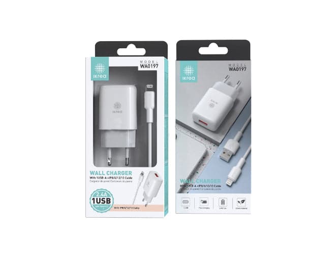 CARREGADOR IKREA FAST CHARGE COM CABO IPHONE 2.4A BRANCO