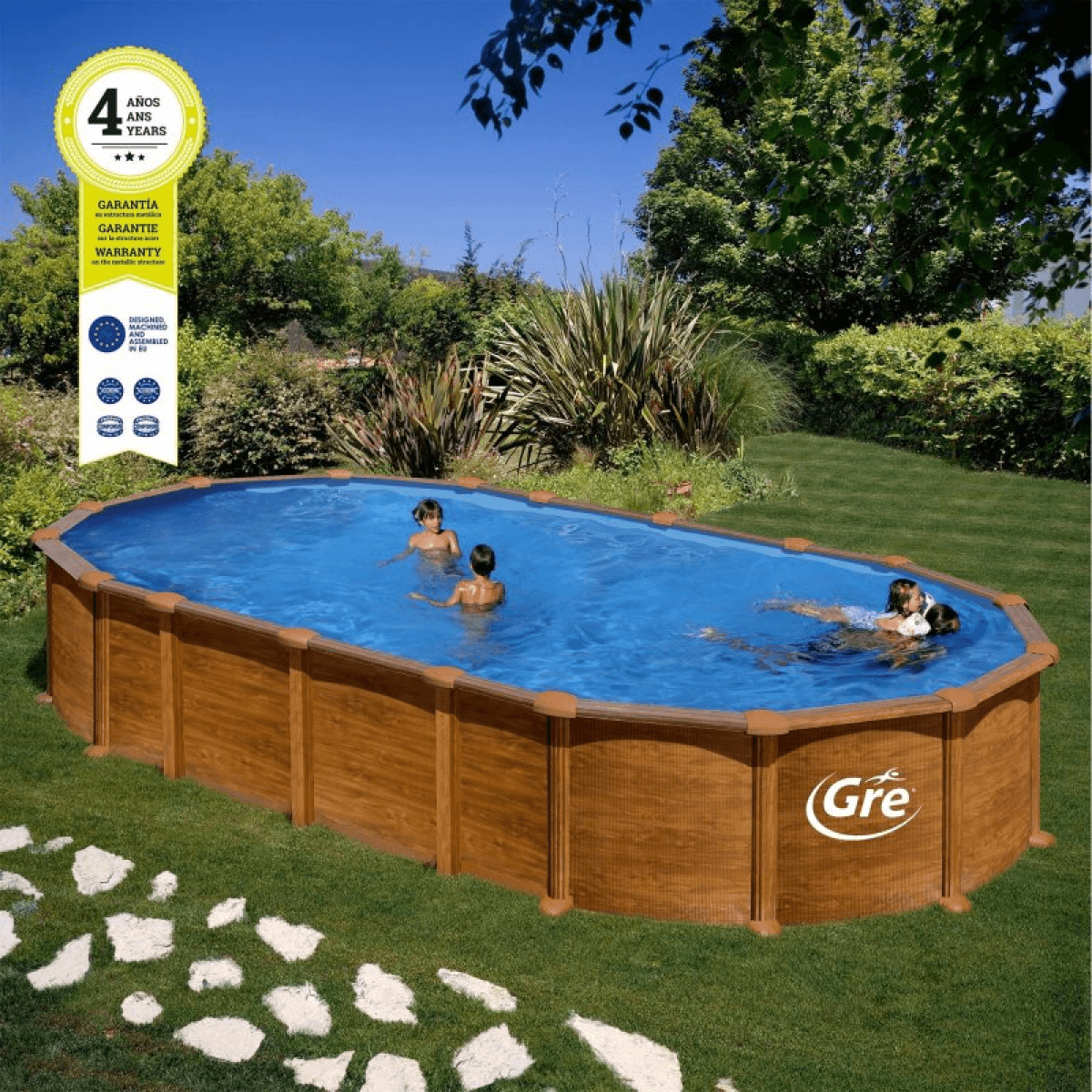 Gre Piscina Oval Com Aspeto De Madeira Aço Amazonia 730x375x132 cm