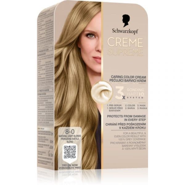 Schwarzkopf Creme Supreme Cor para Cabelo Permanente Tom 8-0 Natural Light Blonde 60ml