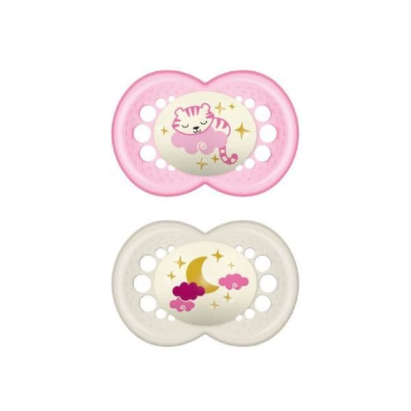 MAM Chupeta Original de Silicone Night 2 Un. 16m+ Rosa