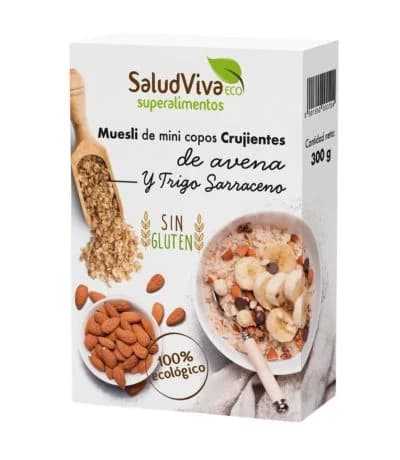 Muesli de mini copos crujientes de trigo sarraceno y avena ecológica, 300 g, Salud Viva