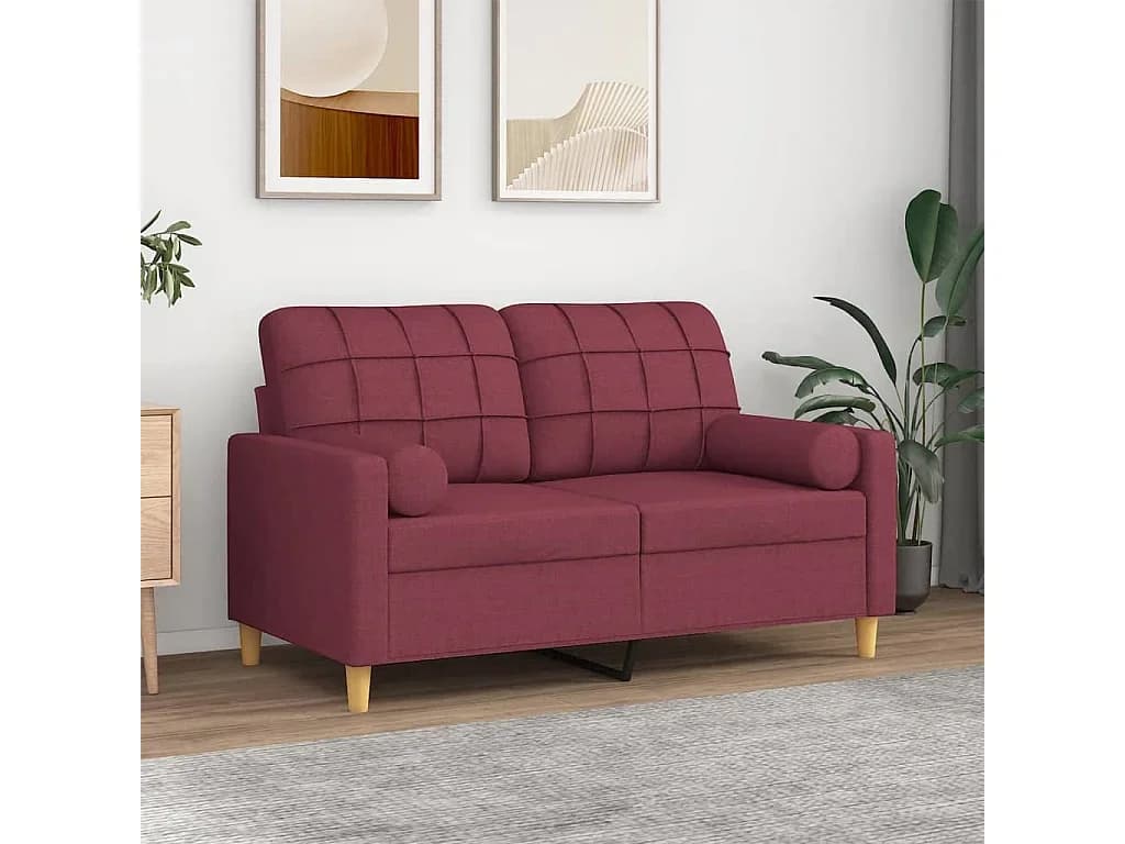 Sofá 2 lug. + almofadas decorativas 120cm tecido vermelho tinto PT479087