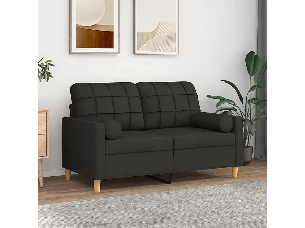 Sofá 2 lugares + almofadas decorativas 120 cm tecido preto PT128227