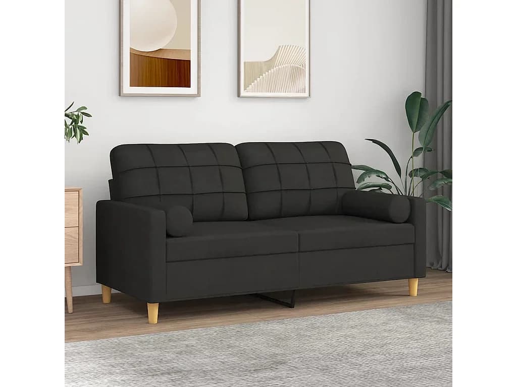 Sofá 2 lugares + almofadas decorativas 140 cm tecido preto PT195736