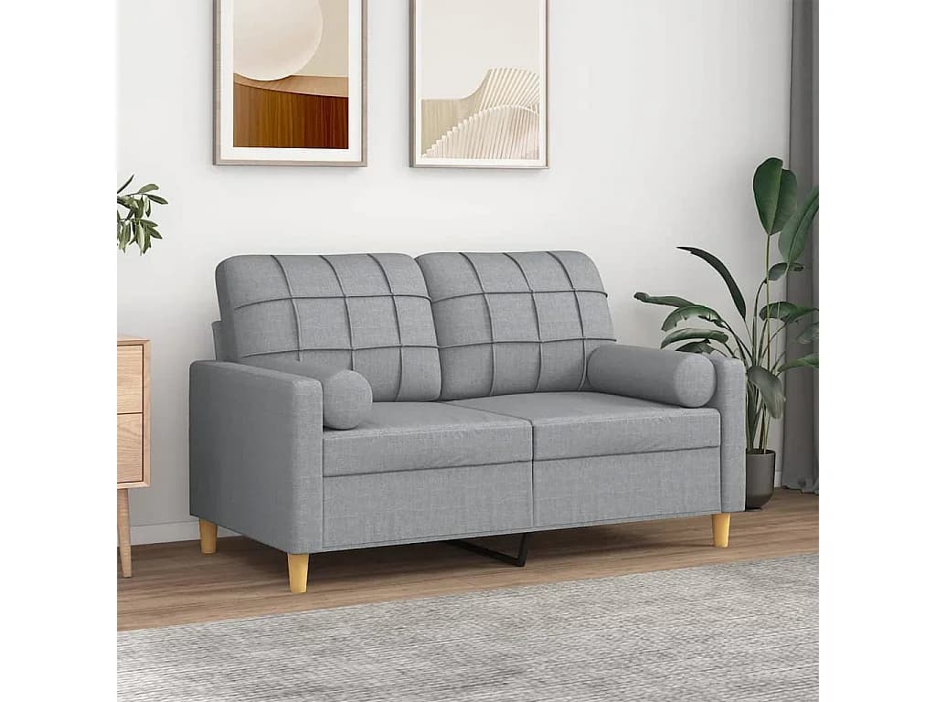 Sofá 2 lugares + almofadas decorativas 120cm tecido cinza-claro PT740532