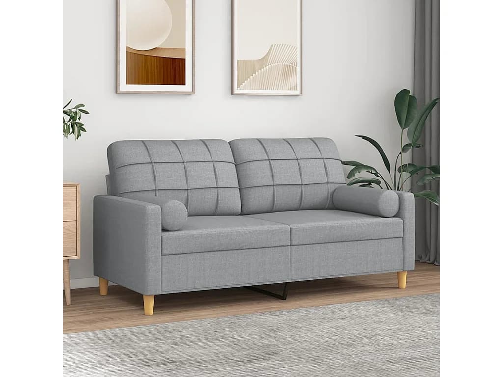 Sofá 2 lugares + almofadas decorativas 140cm tecido cinza-claro PT354069