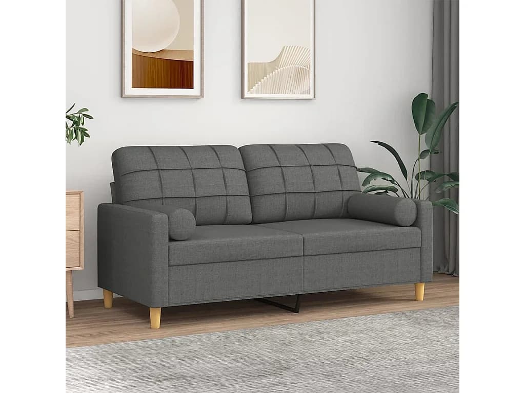 Sofá 2 lugares +almofadas decorativas 140cm tecido cinza-escuro PT129378