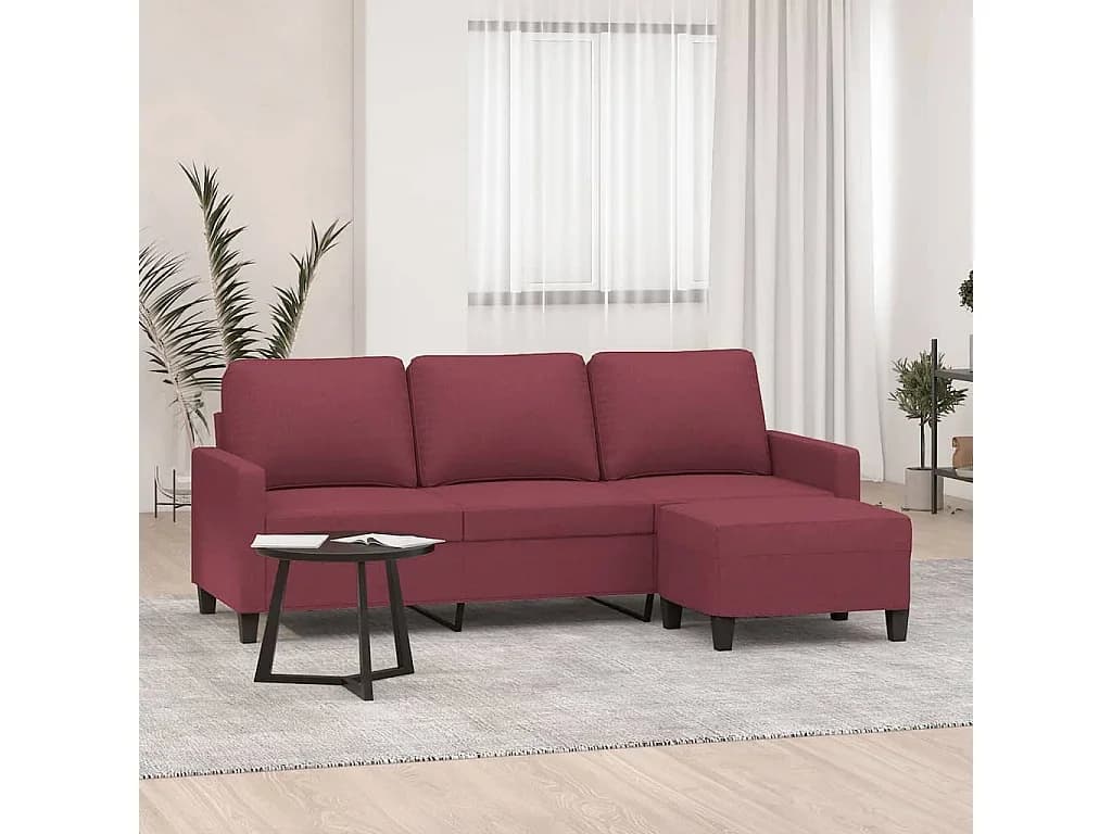 Sofá de 3 lugares com apoio de pés 180 cm tecido vermelho tinto PT141359