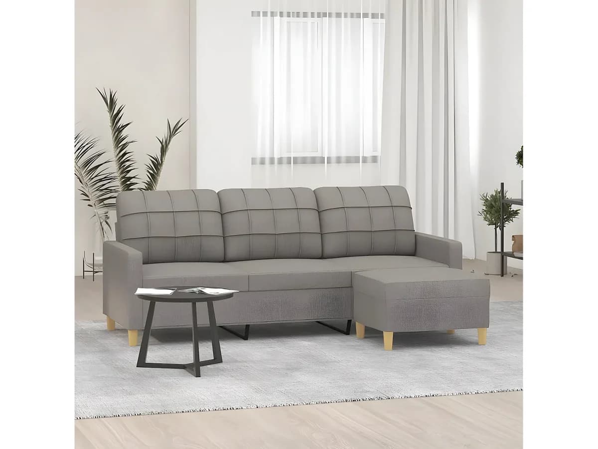 Sofá 3 lugares com apoio de pés 180 cm tecido cinza-acastanhado PT411352