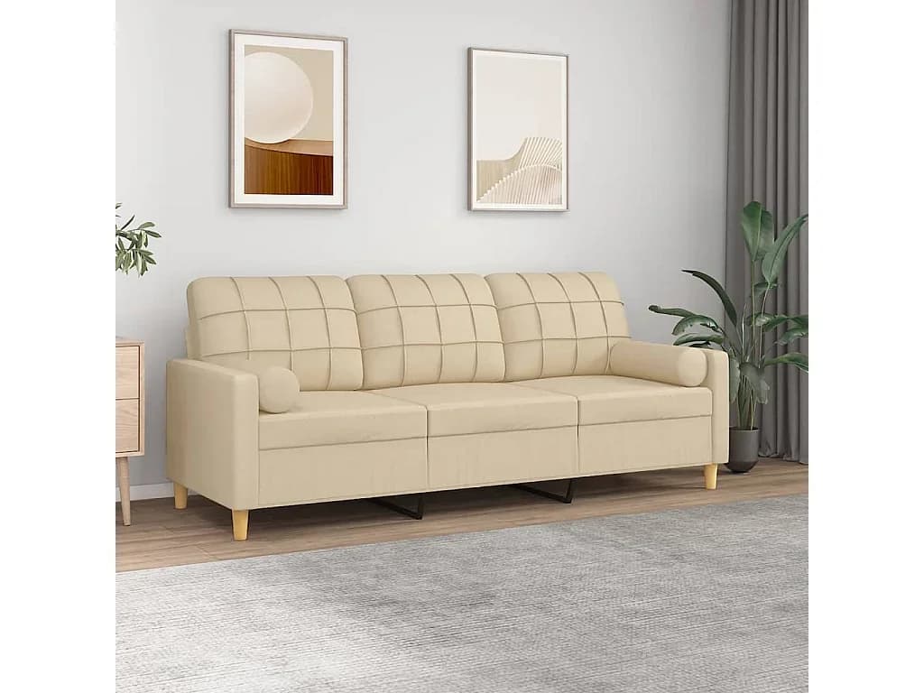 Sofá 3 lugares + almofadas decorativas 180 cm tecido cor creme PT182947