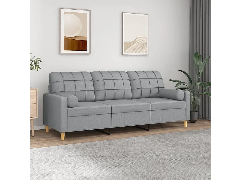 Sofá 3 lugares + almofadas decorativas 180cm tecido cinza-claro PT508512