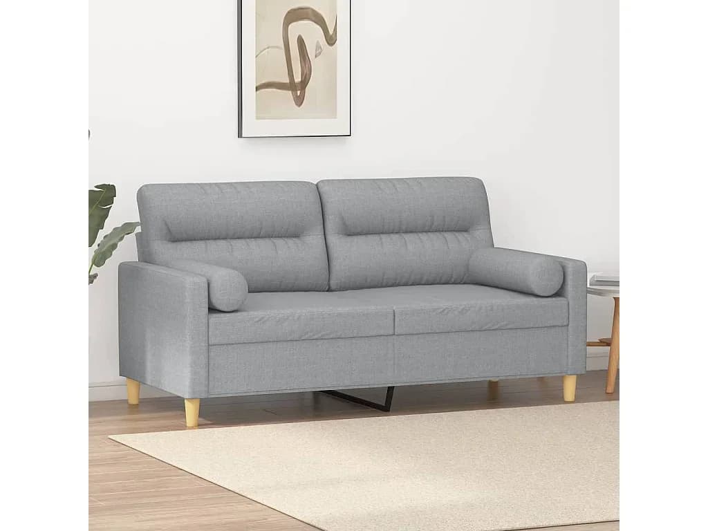 Sofá 2 lugares + almofadas decorativas 140cm tecido cinza-claro PT209938
