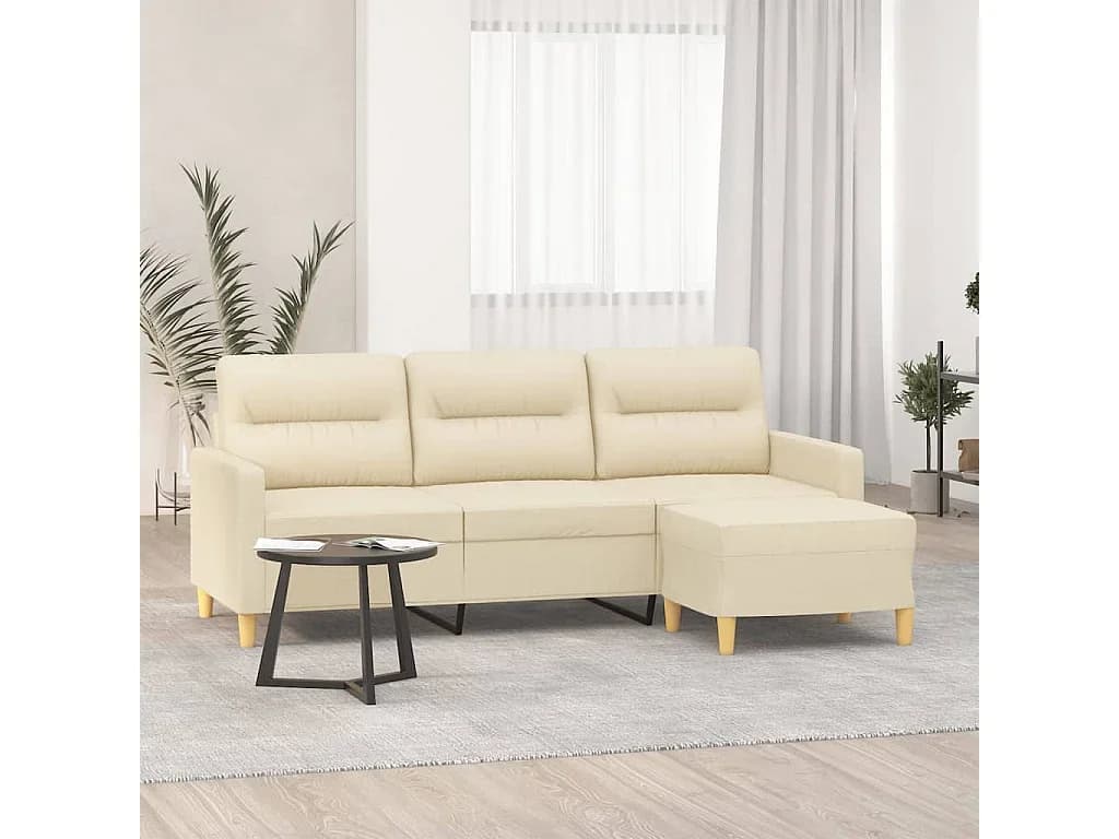 Sofá de 3 lugares com apoio de pés 180 cm tecido cor creme PT674717