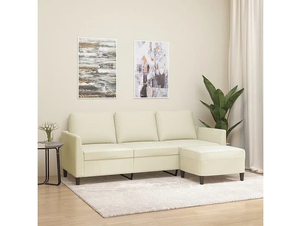 Sofá 3 lugares c/ apoio pés 180 cm couro artificial cor creme PT308491