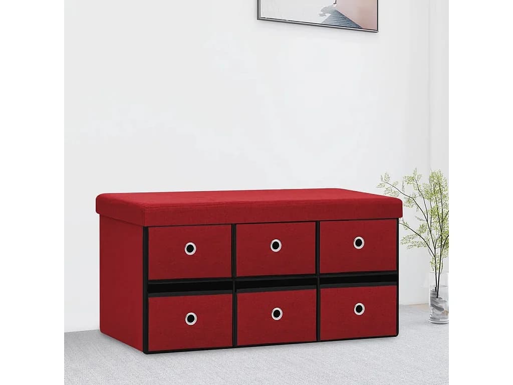 Banco arrumação dobrável 76x38x38 cm linho falso vermelho-tinto PT320129