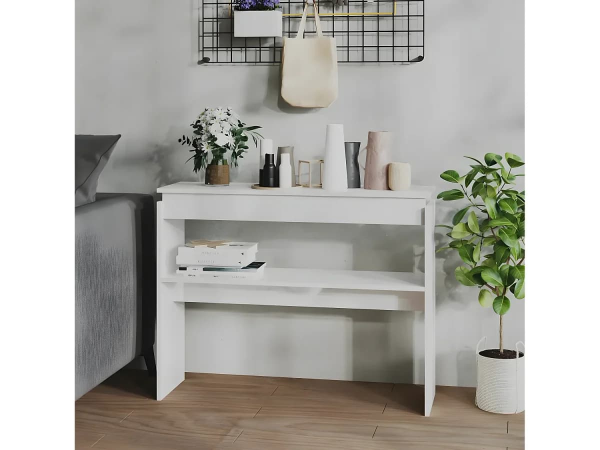 Mesa consola 102x30x80 cm derivados madeira branco brilhante PT613269