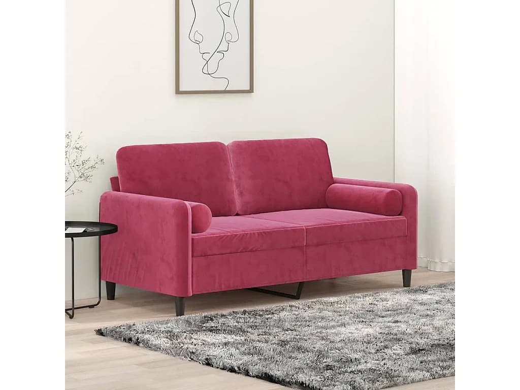 Sofá 2 lug. + almofadas decorativas 140cm veludo vermelho tinto PT918124