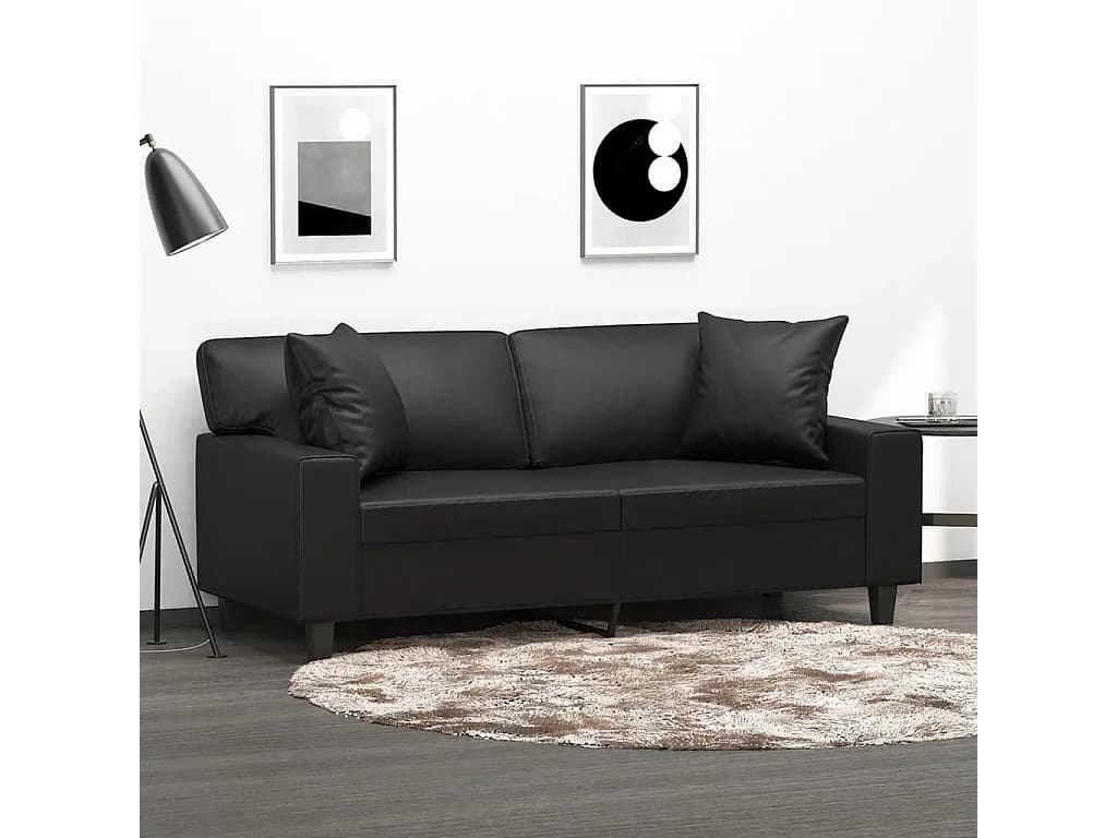 Sofá 2 lugares + almofadas decoração 140 cm couro artif. preto PT467081