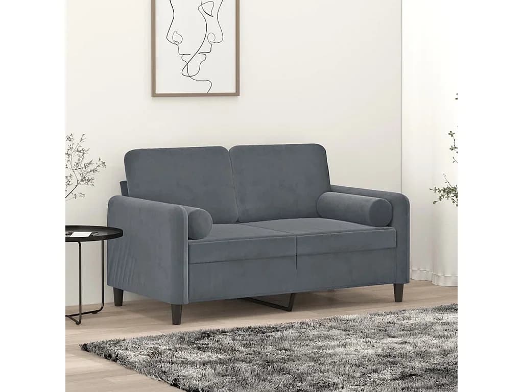 Sofá 2 lug. c/ almofadas decorativas 120 cm veludo cinza-escuro PT681801