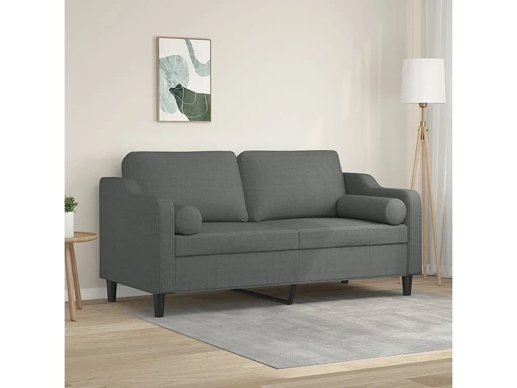Sofá 2 lugares +almofadas decorativas 140cm tecido cinza-escuro PT834297