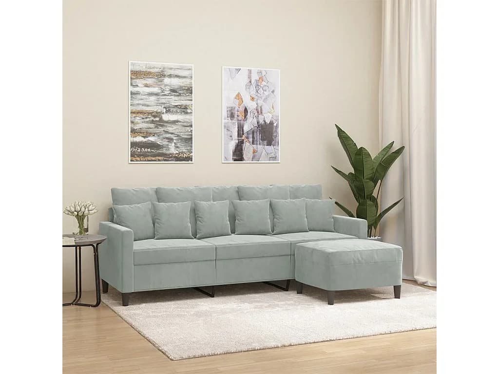 Sofá de 3 lugares com apoio de pés 180 cm veludo cinzento-claro PT108894