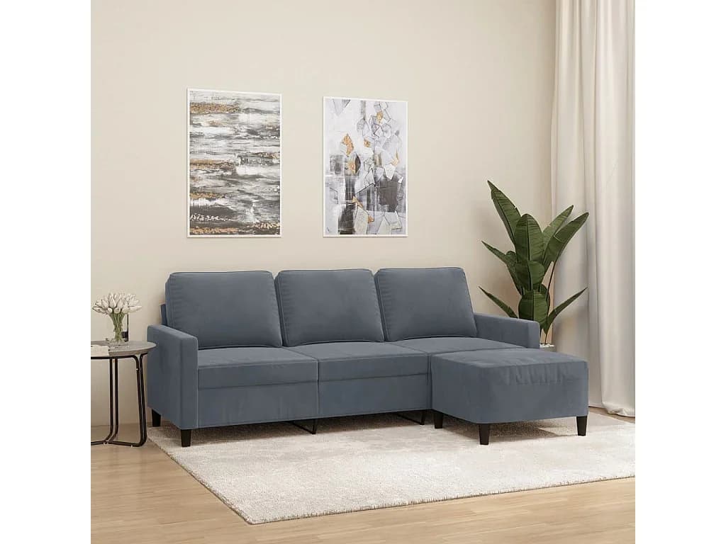 Sofá de 3 lugares com apoio de pés 180 cm veludo cinza-escuro PT466582