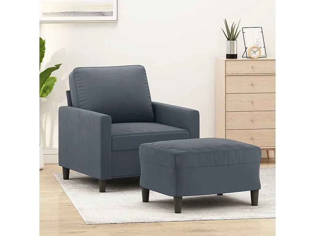 Poltrona com apoio de pés 60 cm veludo cinzento-escuro PT954467