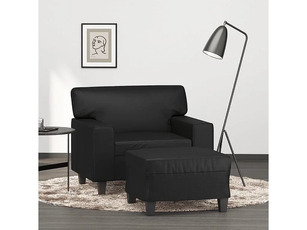Poltrona com apoio de pés couro artificial 60 cm preto PT601722