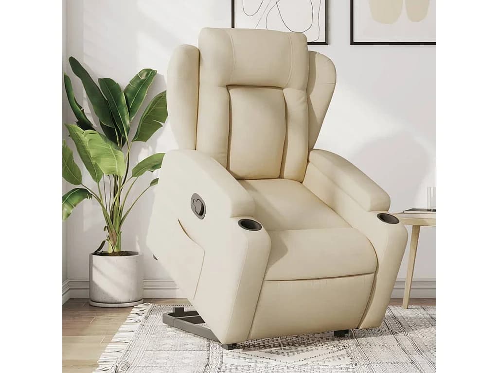 Poltrona reclinável elevatória tecido cor creme PT362948