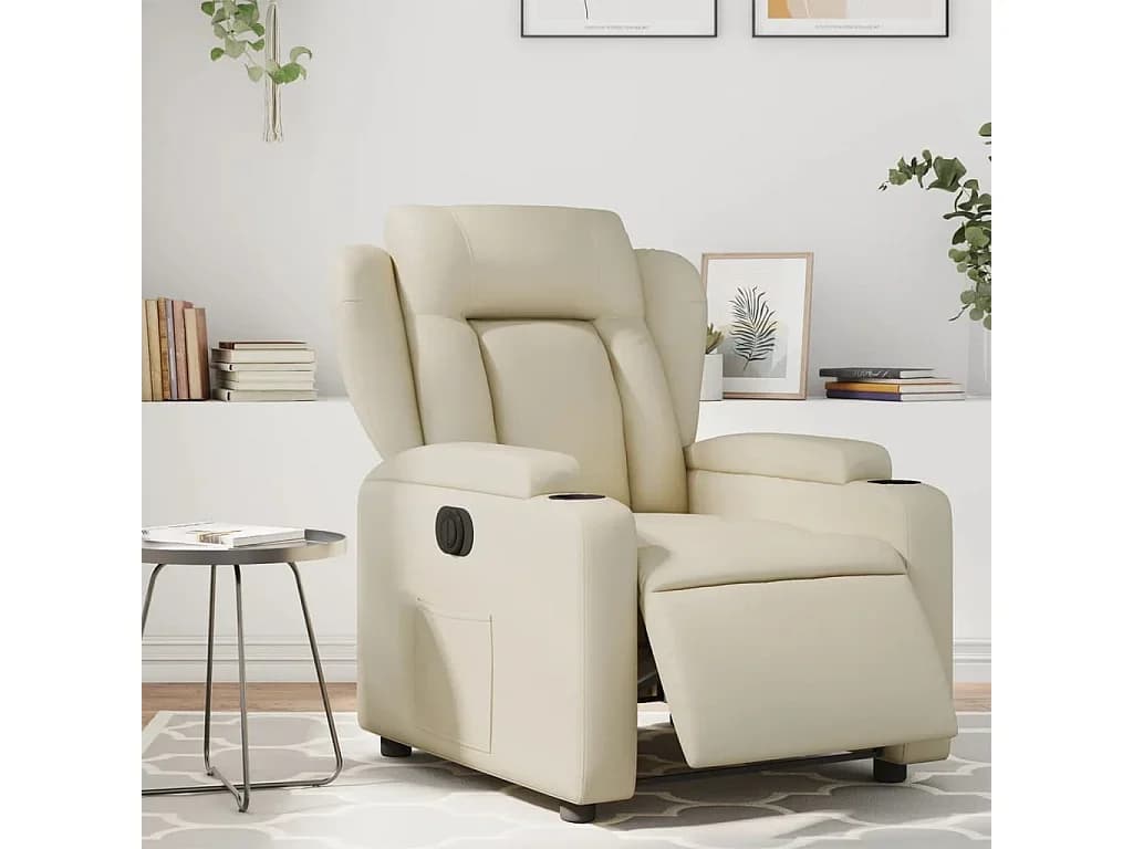 Poltrona reclinável elétrica couro artificial cor creme PT572707