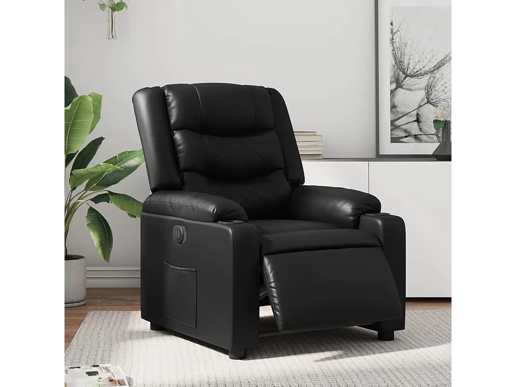 Poltrona reclinável elétrica couro artificial preto PT551068