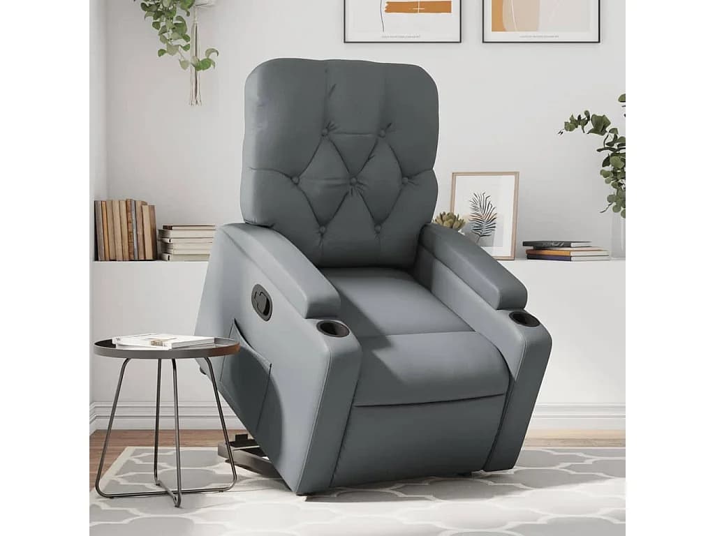 Poltrona reclinável elevatória couro artificial cinzento PT894269