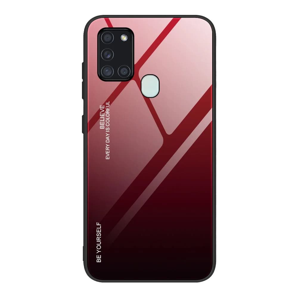 Tampa durável de vidro gradiente com parte traseira de vidro temperado Samsung Galaxy A21S preto-vermelho