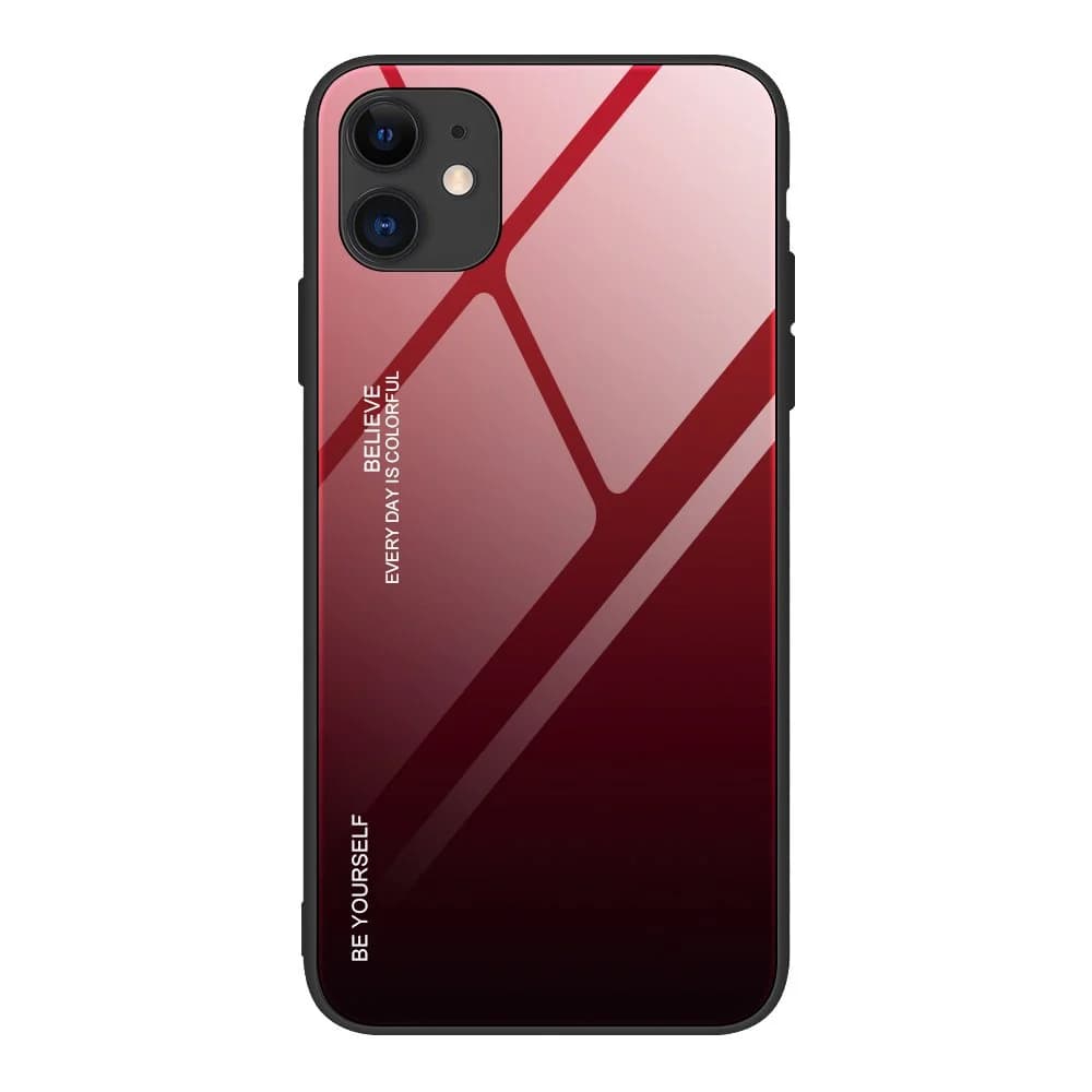 Tampa durável de vidro gradiente com parte traseira de vidro temperado iPhone 12 Pro - iPhone 12 preto-vermelho