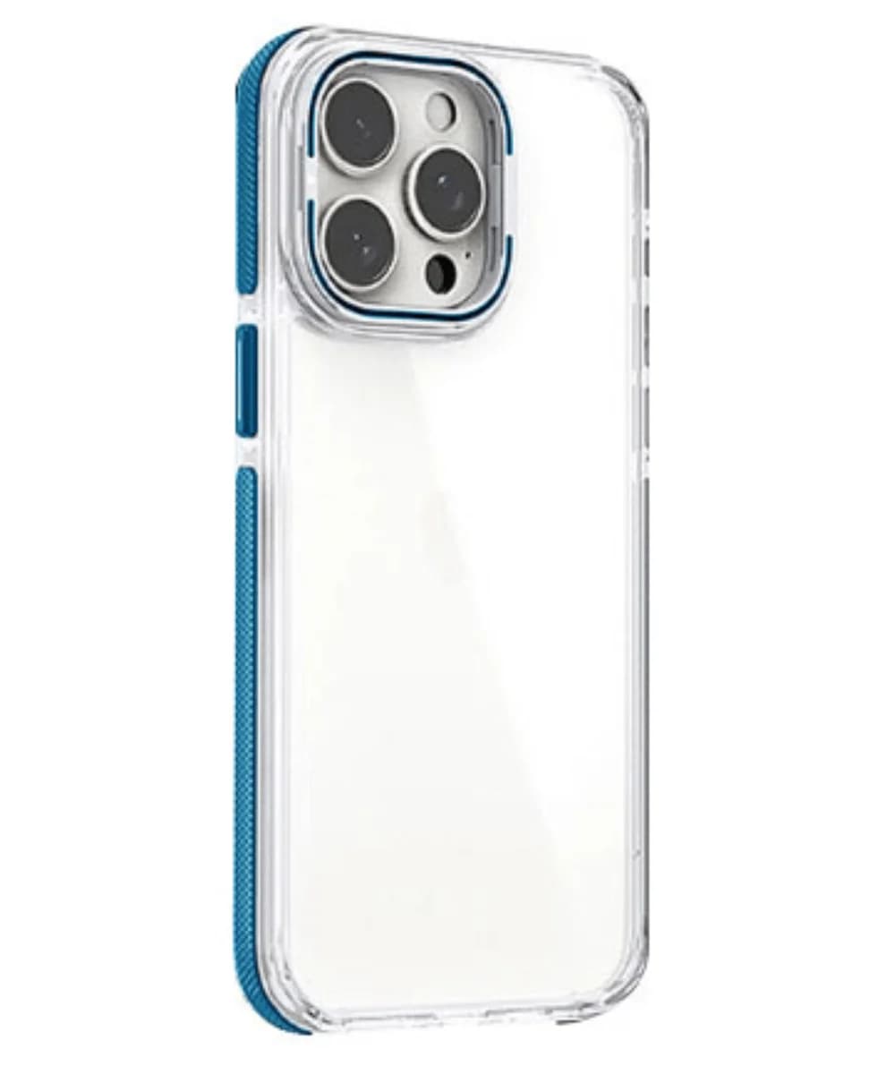 Capa Acrílico Borda Silicone são Suporte Cubrecamara iPhone 13/14 Azul