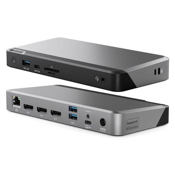 Alogic Estação de Acoplamento DX3 USB-C Triplo Ecrã 4K 100W PD com 3x DisplayPort 3x USB 3.0 USB-C RJ45 Leitor de Cartões e Áudio