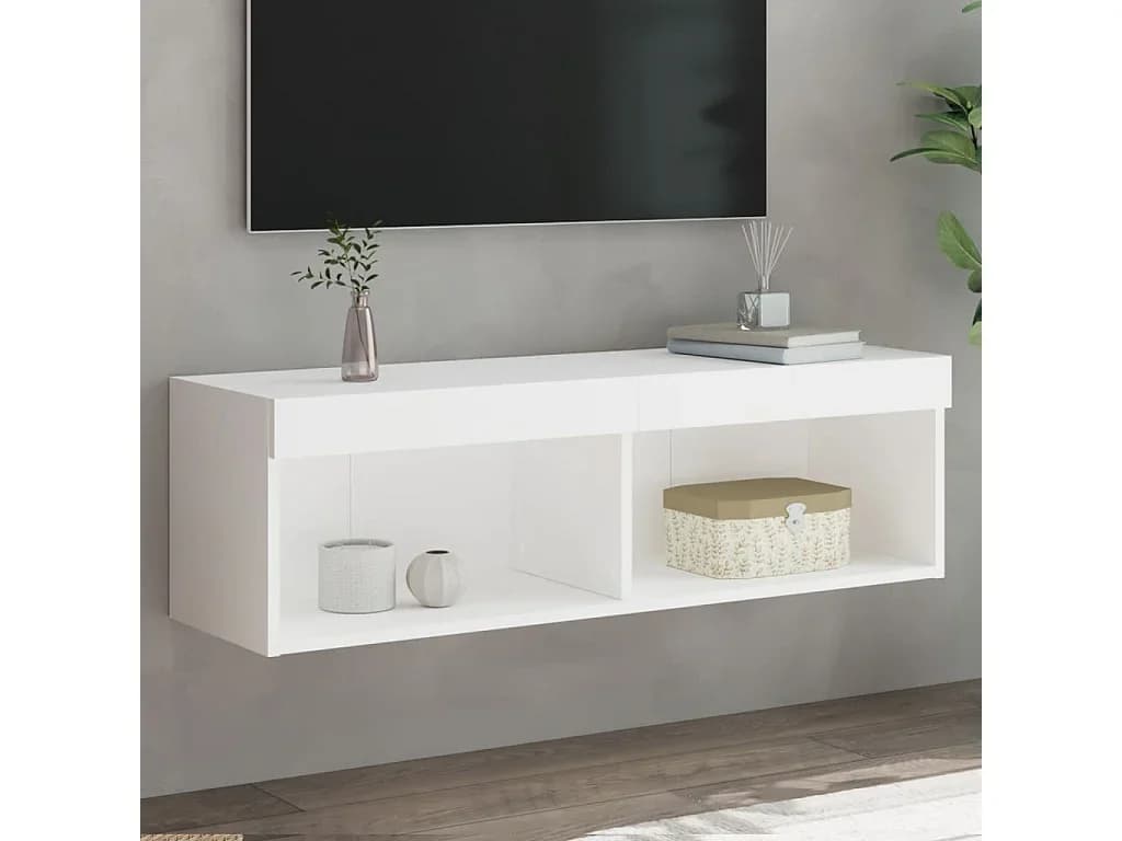 Móvel de TV com luzes LED 100x30x30 cm branco PT209350